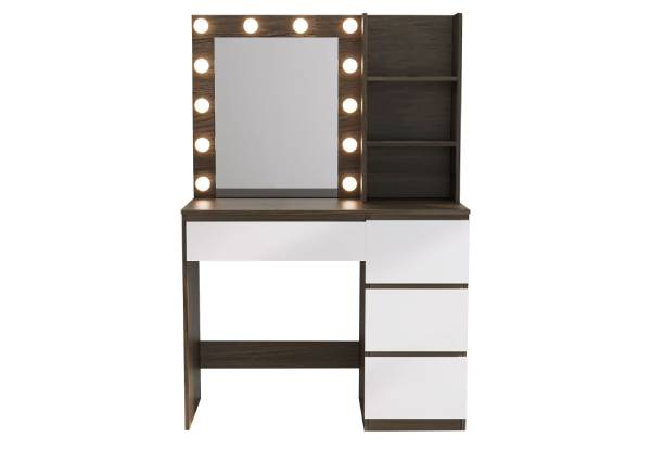 12 LED Mirror Vanity Dressing Table with Four Drawers & Three Compartments