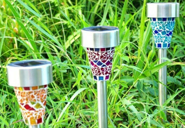 Six-Pack Solar Powered Mosaic Garden Stake Lights with Free Delivery