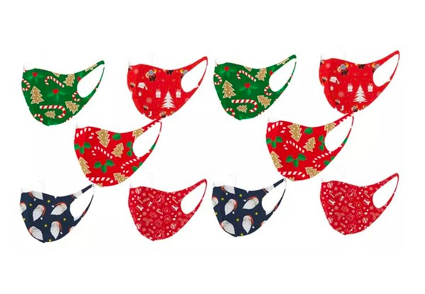 Five-Pack of Christmas Themed Face Masks - Option for 10-Pack or 20-Pack