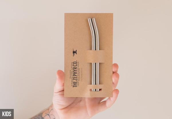 Two-Pack of Metal Drinking Straws Made in NZ - Two Sizes & Styles Available
