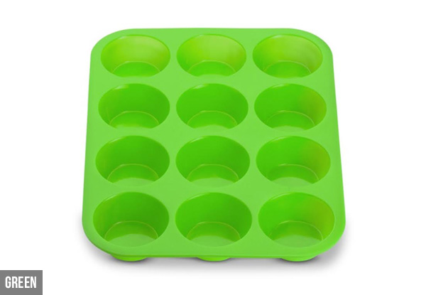 12-Cup Silicone Muffin Baking Tray - Four Colours Available