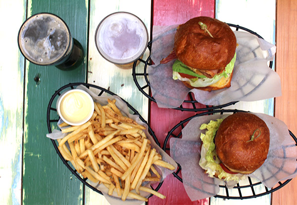 Two Gourmet Burgers, Two Bowls of Shoestring Fries incl. Two Beers, Ciders, or Wines - Options for up to Six People