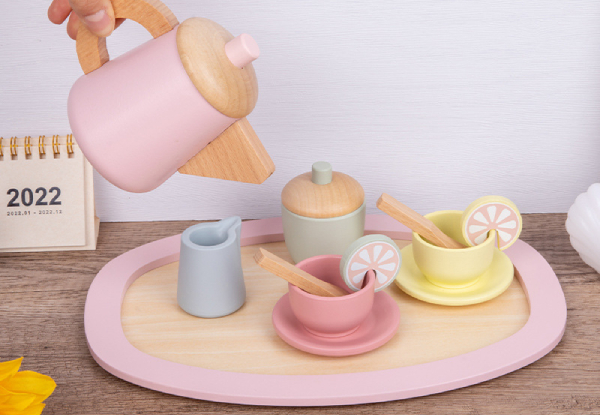 12-Pack Wooden Tea Cup Tray Toy Set