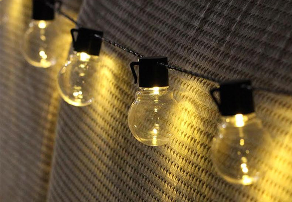 10 LED Solar Retro Bulb String Lights - Option for 20 Available
