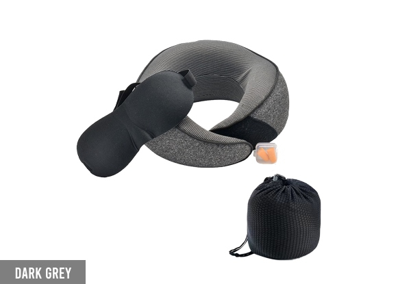 Travel Memory Foam Neck Pillow Set with Eye Mask & Earplug - Available in Three Colours & Options for Two-Set