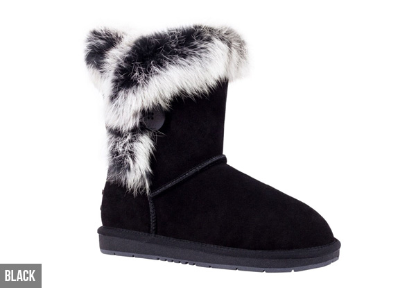 Auzland Women's 'Fame' Australian Sheepskin Fur Trim with Single Button UGG Boots - Three Colours & Six Sizes Available