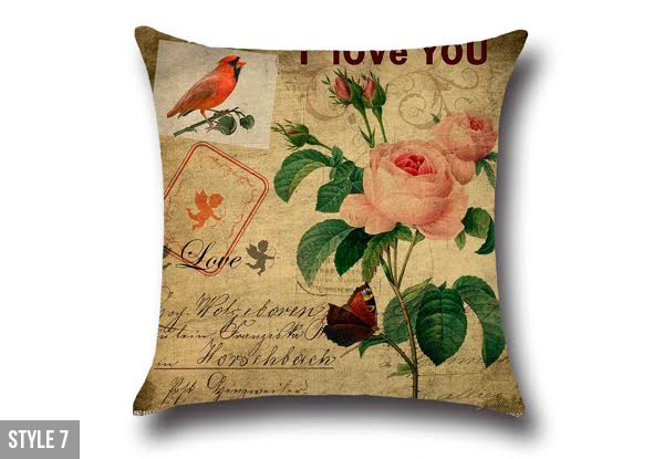 Flower Printed Linen Cushion Cover - Nine Styles Available