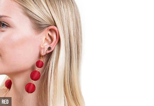 Pom Pom Drop Earrings - Five Colours Available with Free Delivery