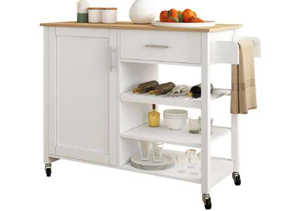 Kitchen Island Wooden Table Top Cart Trolley