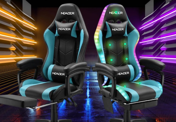 Neader High Back Gaming Office Massage Chair with RGB LED Light - Three Colours Available