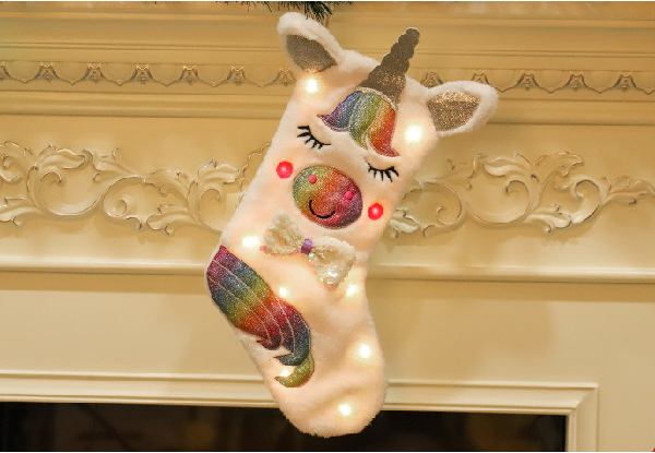 Unicorn Christmas Stocking with Lights
