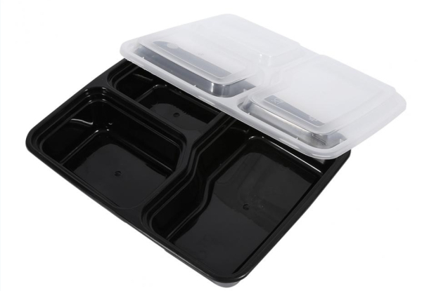 10-Pack of Reusable Meal Prep Three Compartment Containers with Lids