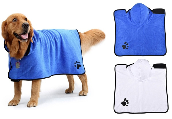 Soft Absorbent Dog Bathrobe - Five Sizes & Two Colours Available - Option for Two
