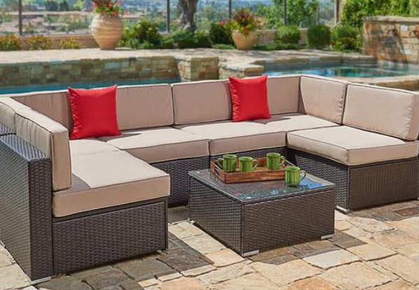 Suncrown All-Weather Outdoor Sectional Sofa Seven-Piece Set