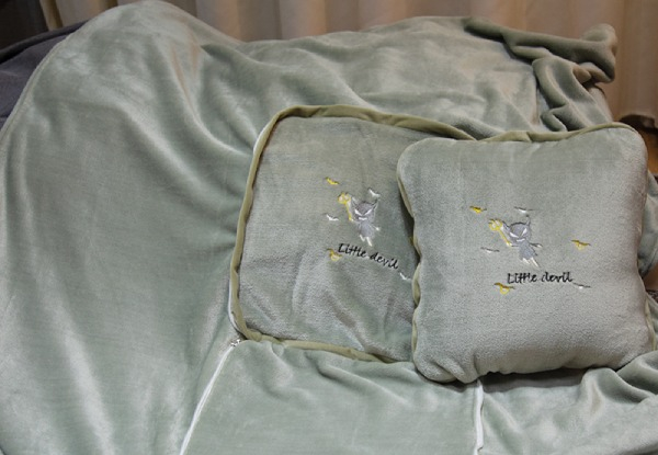 Two-In-One Embroidered Flannel Throw Blanket Pillow - Available in Six Colours