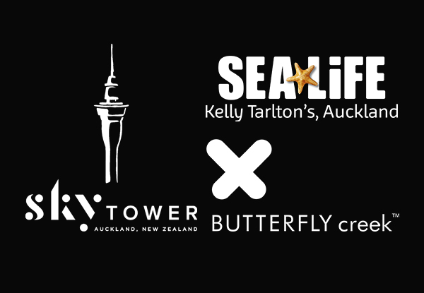 General Admission to Butterfly Creek, SEA LIFE Kelly Tarlton's & The Sky Tower - Option for Child or Adult