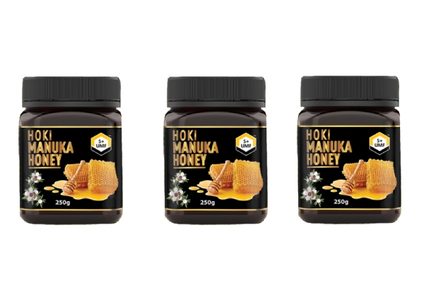 Three Jars of Hoki Manuka Honey 5+ UMF 250g - Option for Six Jars