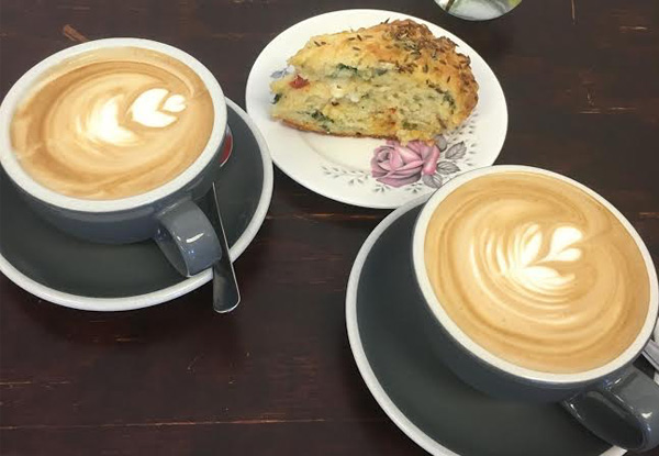 Two Large Hot Drinks & a Scone - Choose from Atomic Coffee, Belgian Hot Chocolate or Variety of Teas