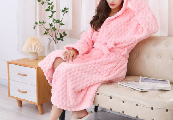 Women Hooded Fleece Bathrobe - Available in Four Colours & Option for Two-Pack