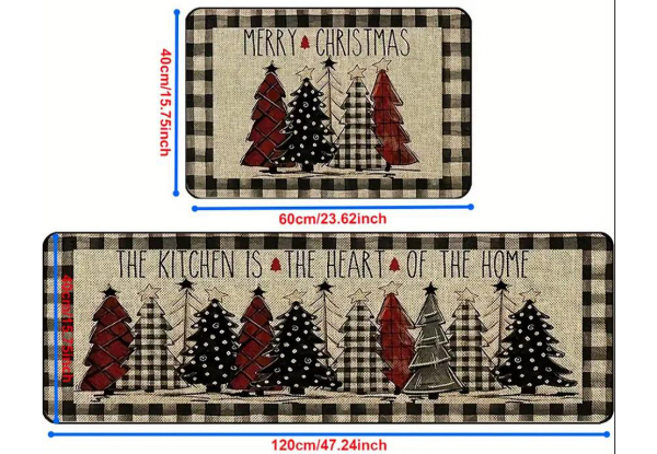 Two-Piece Non-Slip Christmas Tree Kitchen Rugs - Option for Four-Piece