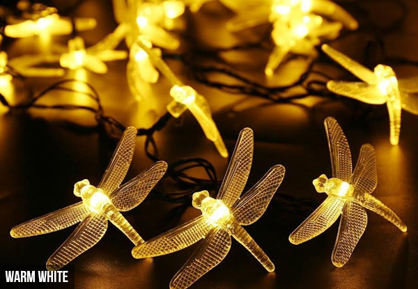 20 LED Dragonfly Solar-Powered Fairy Lights - Four Colours Available with Free Delivery