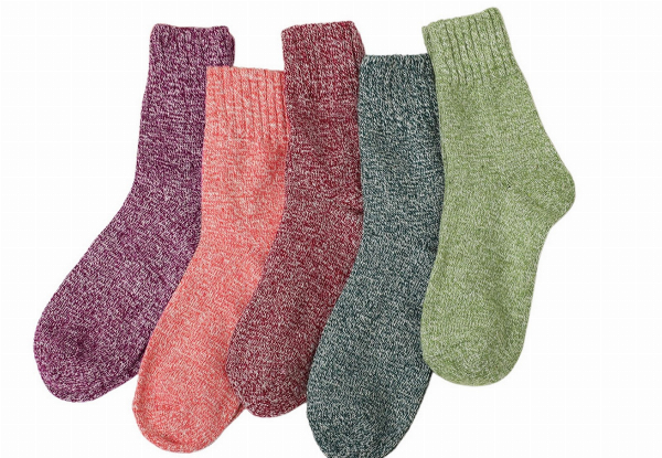 Five Pairs of Unisex Winter Warm Knit Socks - Available in Three Styles