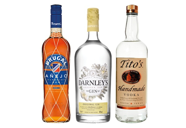 Three Bottles of Spirits incl. Rum, Gin & Vodka