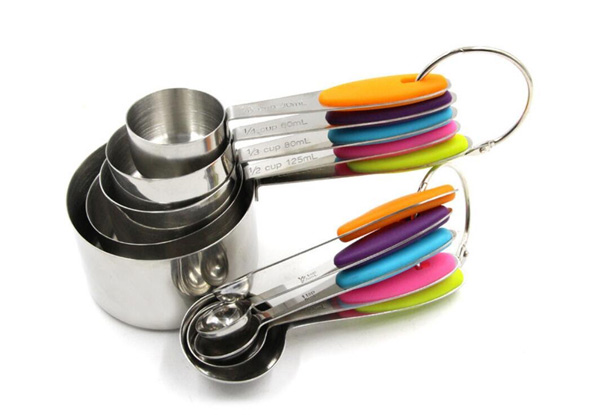Ten-Piece Stainless Steel Measuring Spoons & Cups Set