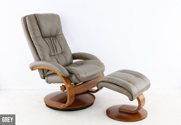 Leather Reclining Chair & Footstool - Five Colours Available