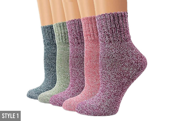 Five Pairs of Unisex Winter Warm Knit Socks - Available in Three Styles