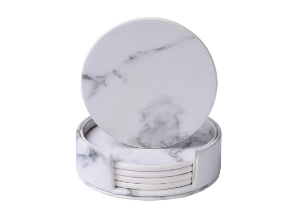 Five-Pack of Creative Marble-Design PU Leather Coasters - Two Colours Available