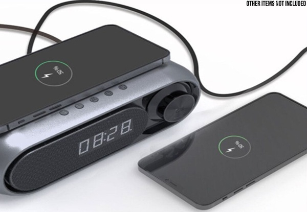 USB Wireless Charger with Built-In Clock & Speaker