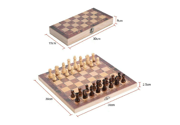 Three-in-One Folding Wooden Chessboard Checkers Gaming Set