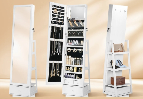 Rotating Jewellery Storage Shelf with LED Mirror - Two Colours Available