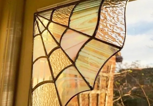 Flat Acrylic Stained Faux Glass Spiderweb Door Topper - Available in Two Colours & Option for Two-Pack