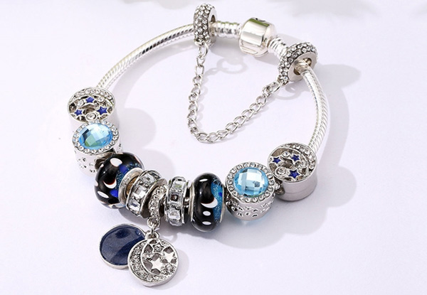 Blue Star Vintage Glass Bracelet with Stars Moon Pendant Charm