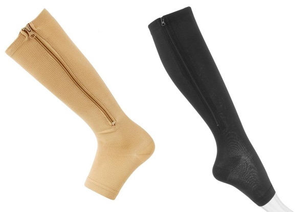 Zip-Up Open-Toe Compression Socks - Two Sizes, Two Colours & Two Options Available