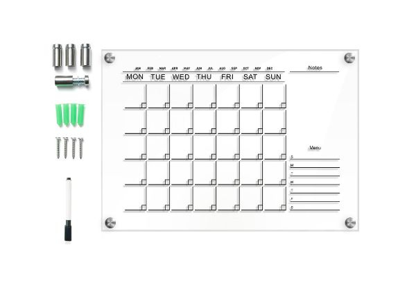 Wall Clear Acrylic Calendar with Markers - Available in Two Sizes & Option for Two-Pack