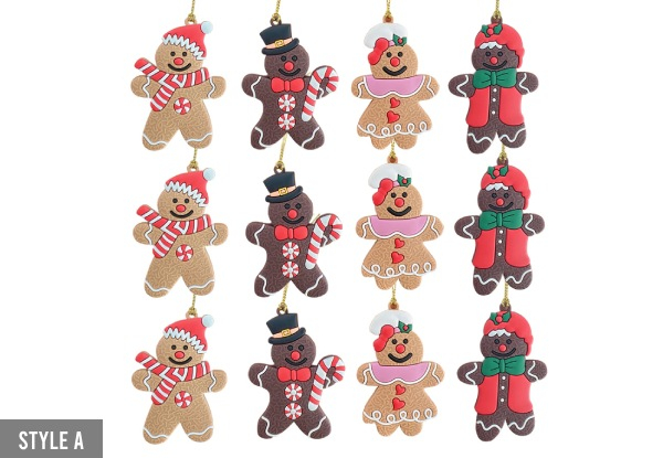 12-Piece Gingerbread Man Ornaments - Five Styles Available