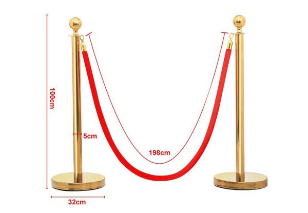 Two Gold Polished Steel Queue Rope Barrier Stands