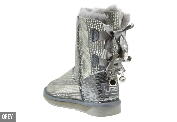 Aussie Connection Women’s Short Sequin Double Ribbon Sheepskin UGG Boots - Two Colours Available