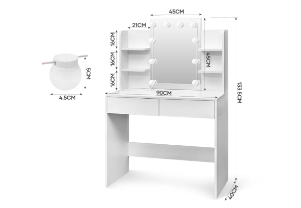 Hollywood Vanity Makeup Table with LED Lighted Mirror