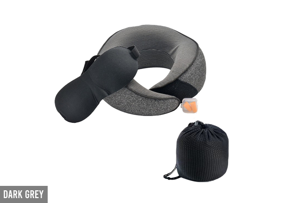 Travel Pillow with Eye Mask & Earplugs - Available in Three Colours, Option for Two-Pack