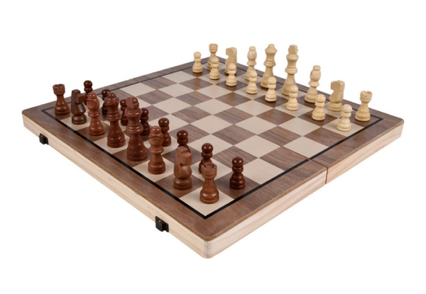 Two-in-One Wooden Chess & Checkers Set