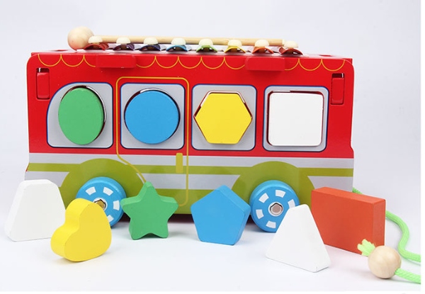 Kids Wooden Play Geometric Bus Set