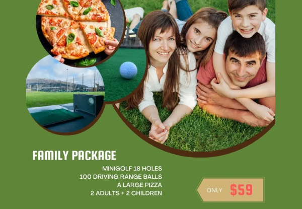 Family Mini Putt, Driving Range & Pizza Package for Four People