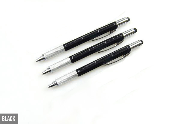 Three-Pack of Multi-Functional Pens with Screwdriver, Level & Ruler