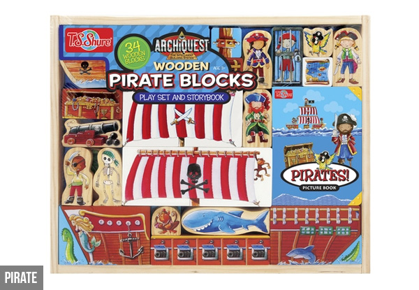 ArchiQuest Wooden Pirate, Farm, or Zoo Blocks & Storybook