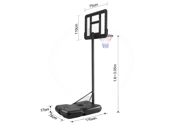 1.6-3.05m Portable Basketball Hoop