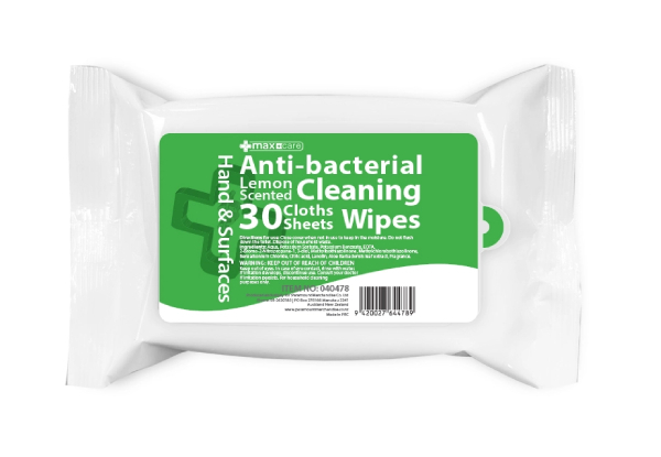 8 x 30-Piece Packs of Maxcare Anti-Bacterial  Lemon-Scented Wet Wipes